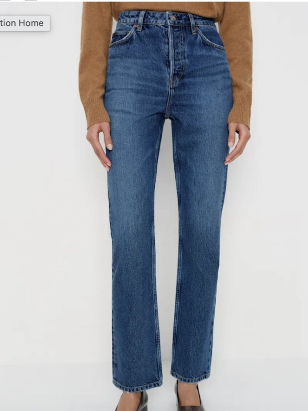 Reformation High Rise Cynthia Straight Jeans in Medium Blue Tall
